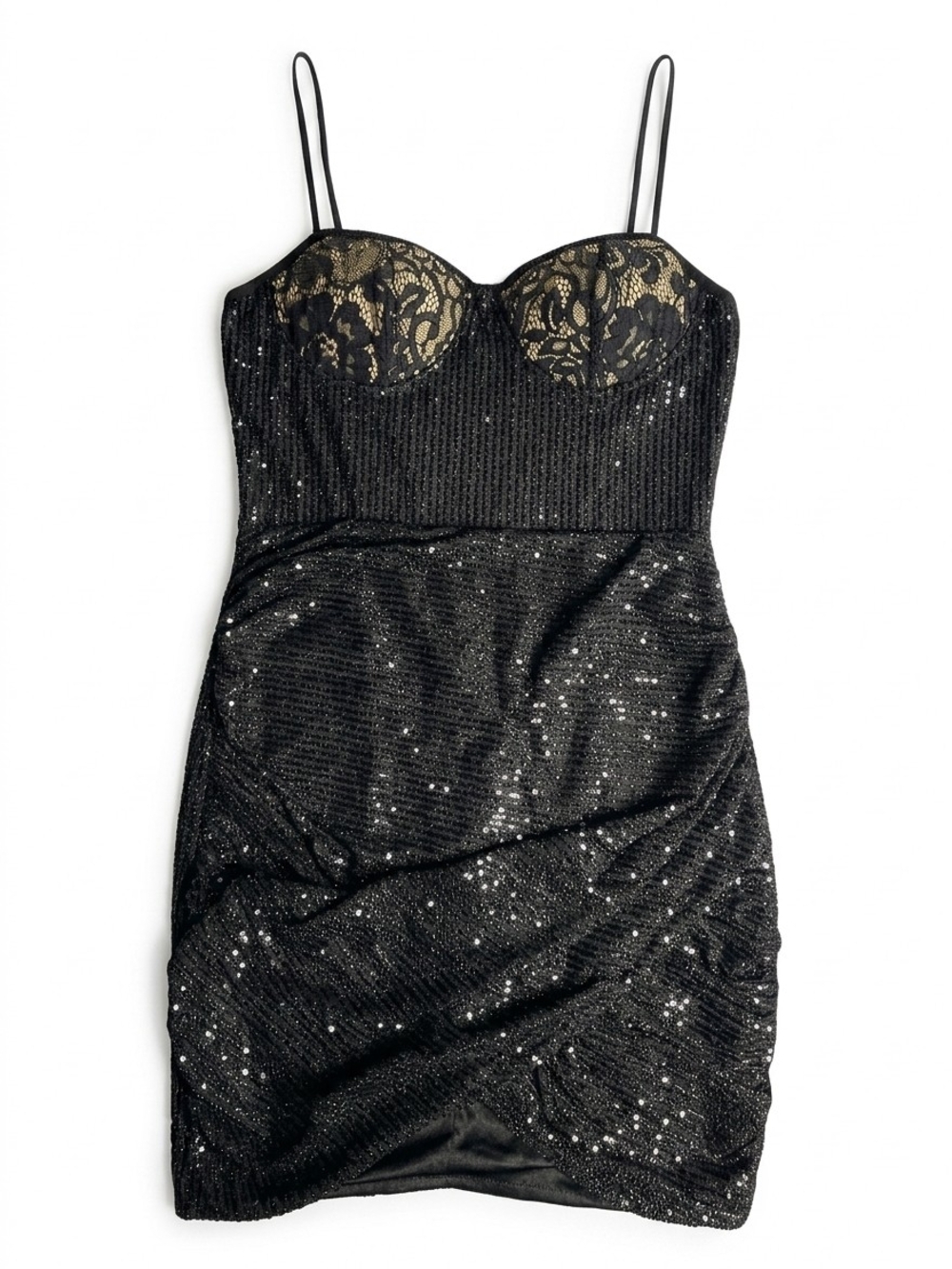 Black Sequin Lace Bustier Mini Dress